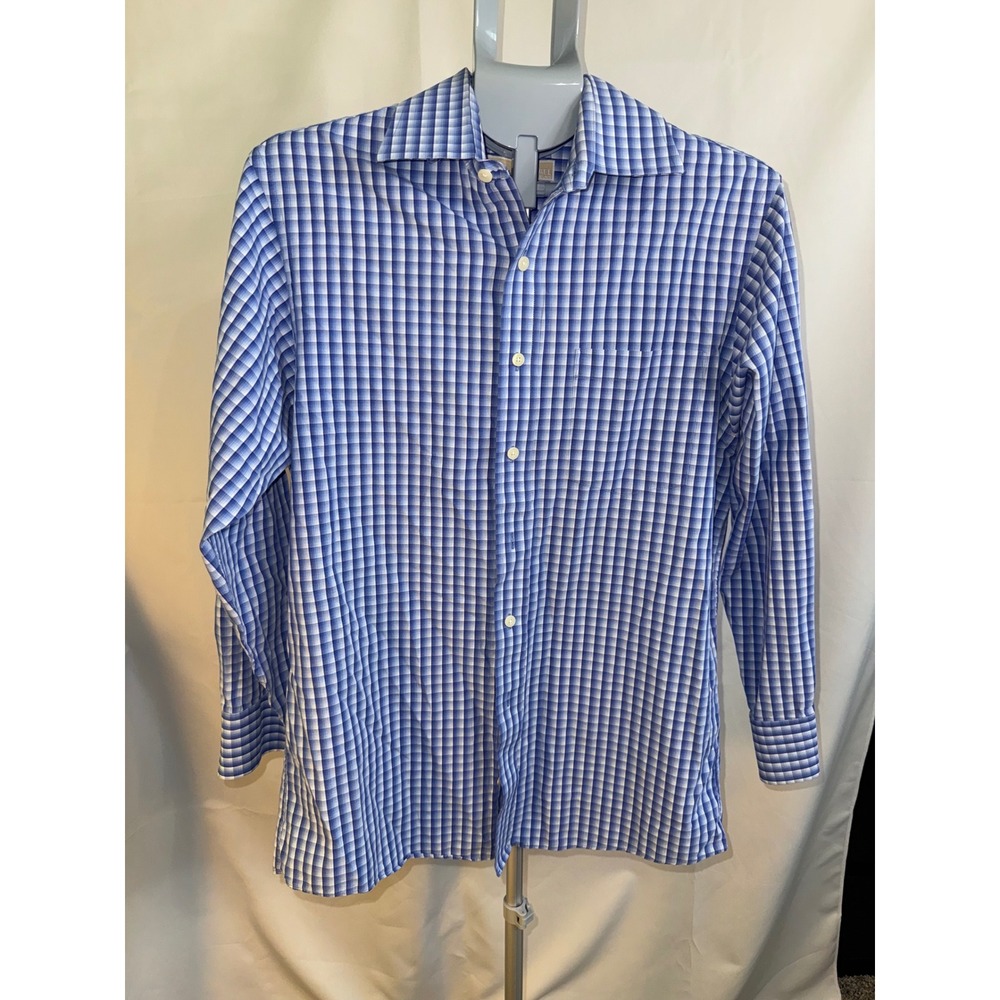 Michael‎ Kors Mens Blue Gingham Check Long Sleeve Button Down Dress Shirt Medium